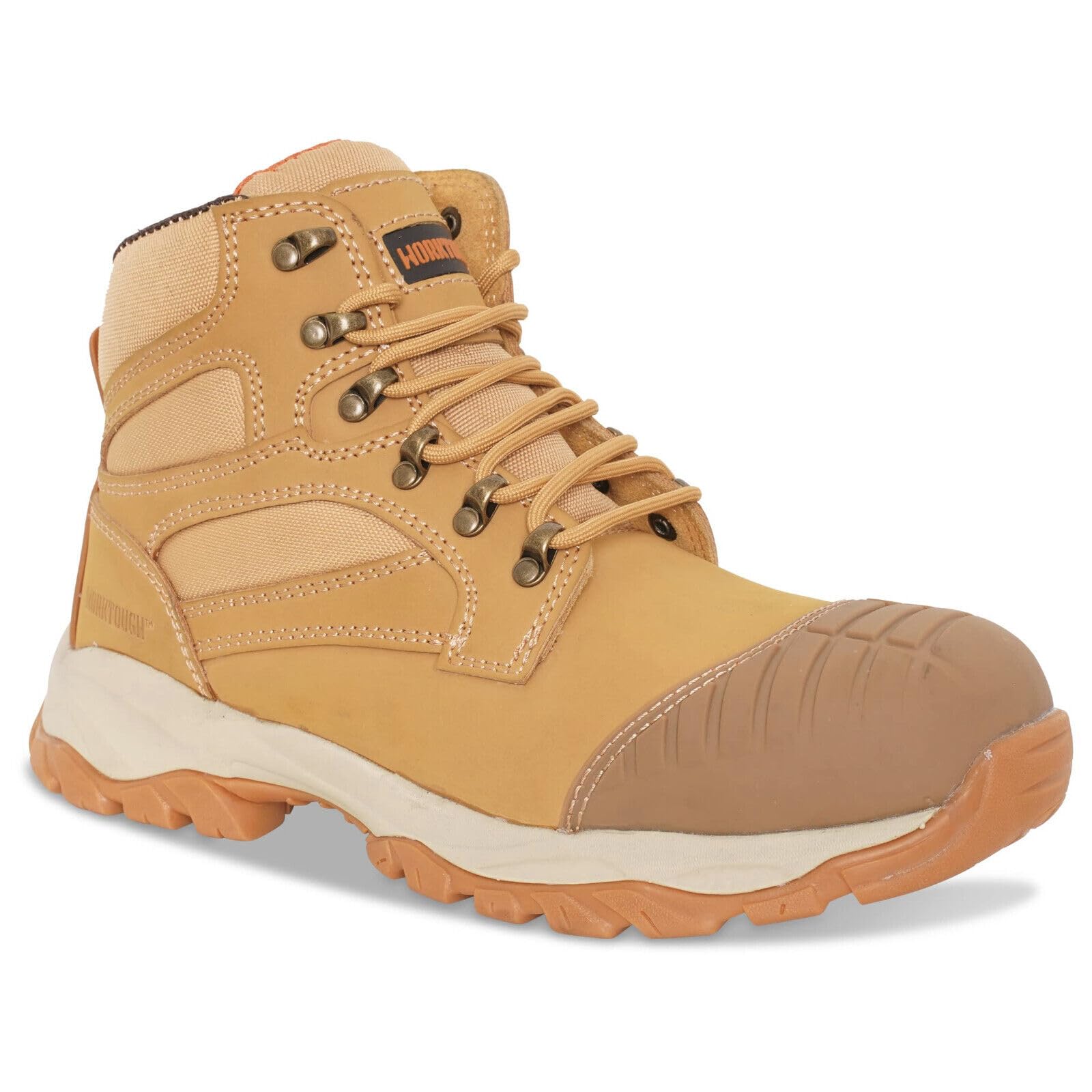 Heeley Honey Nubuck Safety Boots For Men - Heat Resistant Outsole - SRA Slip Resistant - Steel Toe Cap & Composite Midsole - Size 10