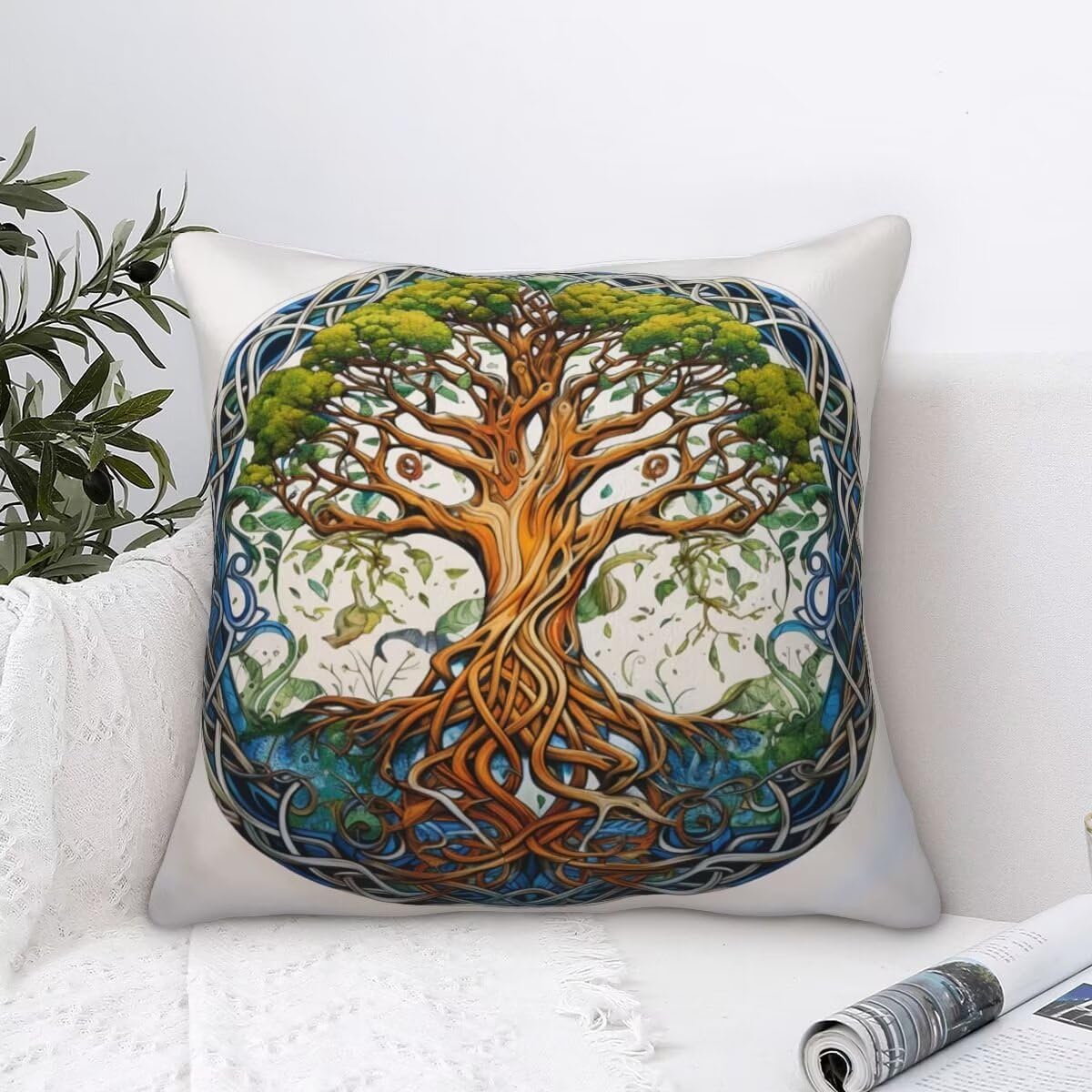 Kissenbezug 80x80 cm 2 Stück Kissenbezüge Samt Dekokissen Baum Sofakissen Kissenhülle Zierkissenbezüge Couch Kissen Baum Des Lebens Weich Kissen mit Bezug für Sofa Auto Patio Garten Zimmer Deko -TR239