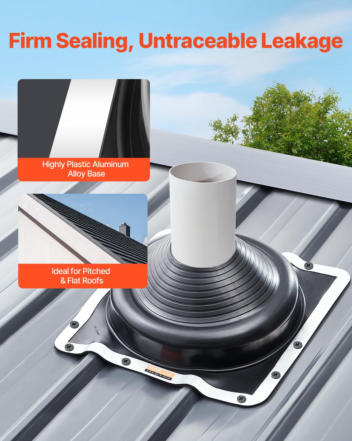 VEVOR Solin de Toit pour Tuyaux 170-355 mm Étanchéité Toiture Flexible EDPM, Lot de 2, Base Carrée en Métal, Haute Température -55℃-100℃, pour Cheminée, Poêle à Bois, Tuyaux d'Aération Extérieur, Noir