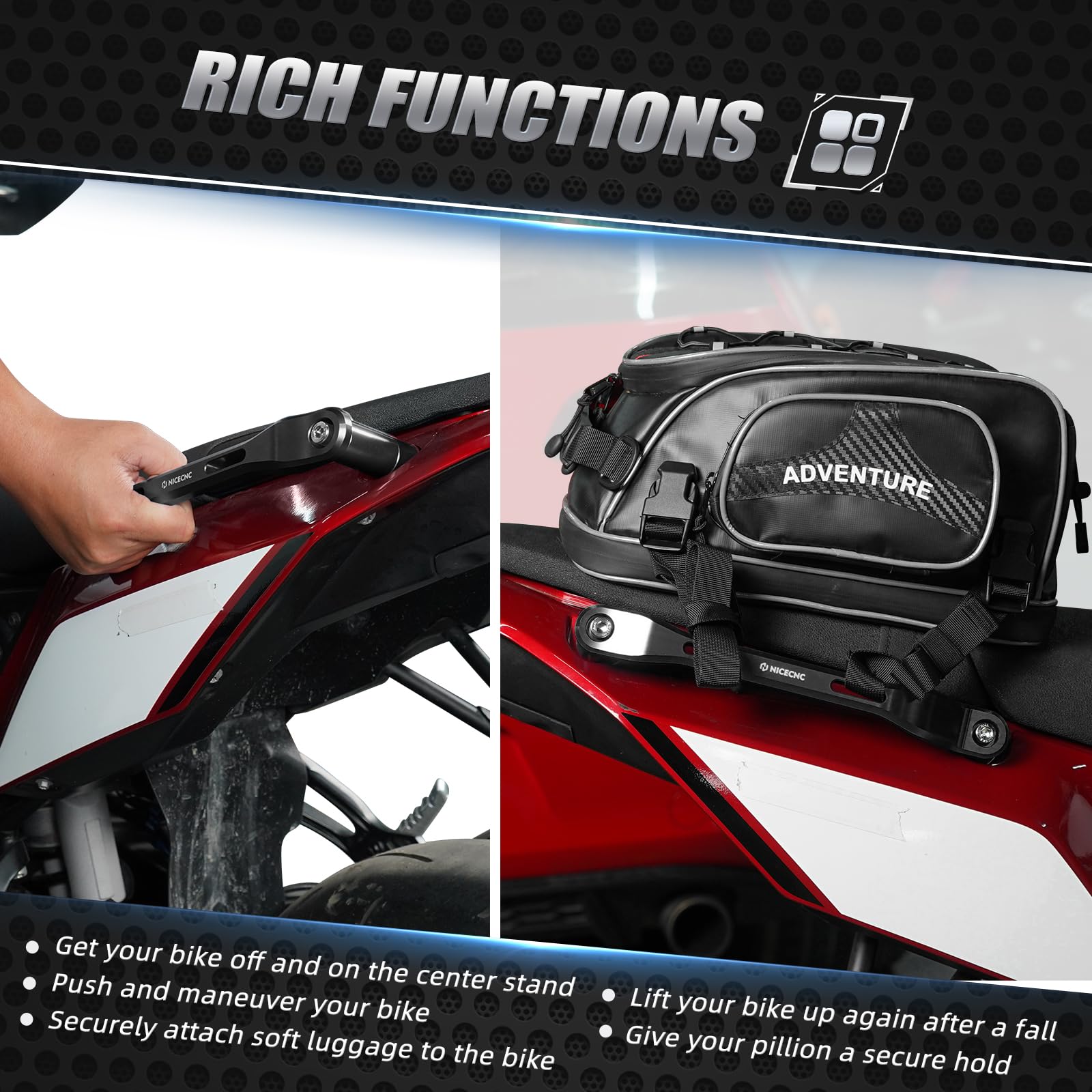 NICECNC Poggiapolpaccio Posteriore per Passeggero Compatibile con Yamaha Tenere 700/XTZ700 2019-2024, Tenere 700 Rally Edition 2020-2024, Tenere 700 World Raid 2022, Poggiapolpaccio Posteriore per