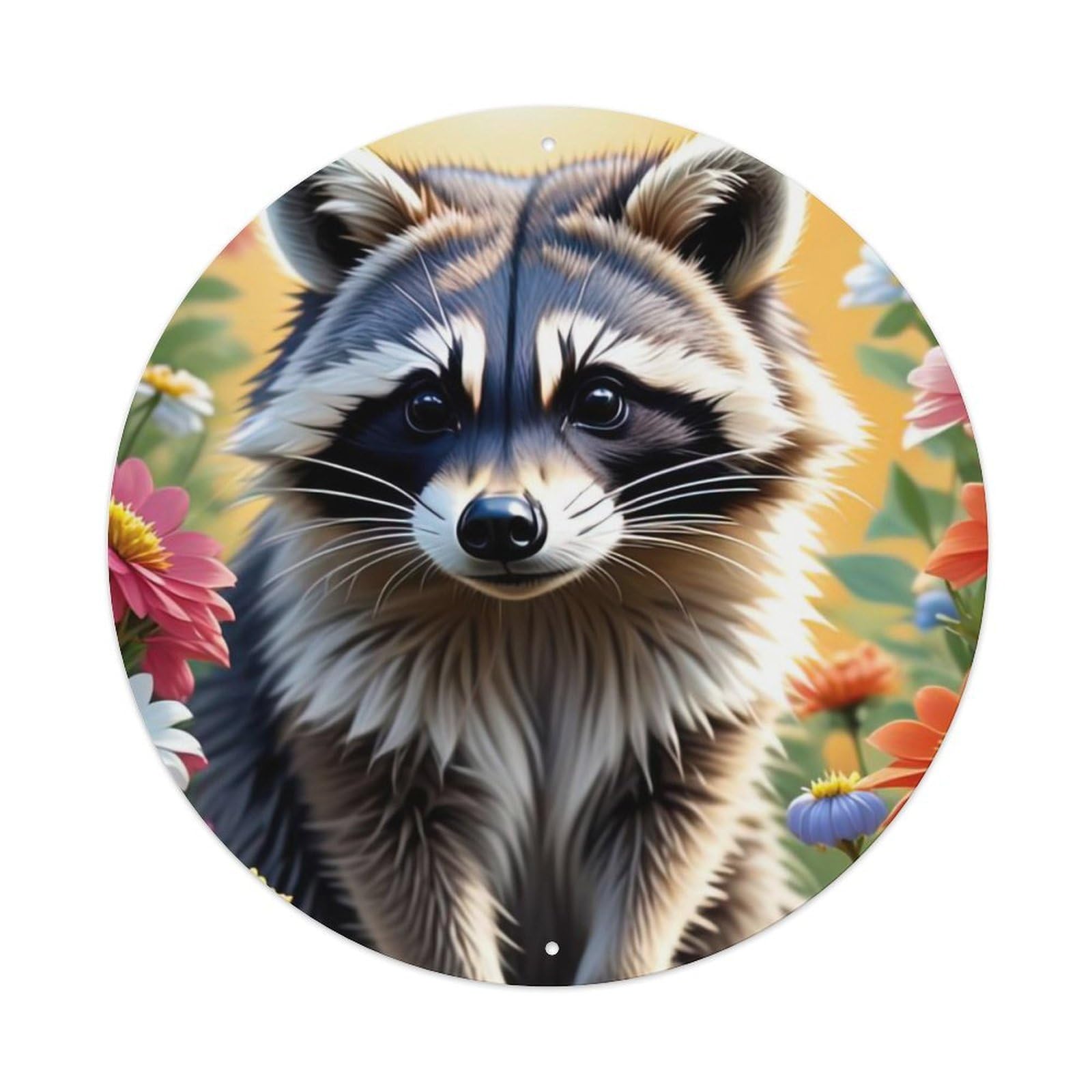Wildlife Artwork Raccoon in The Garden Metal Tin Sign