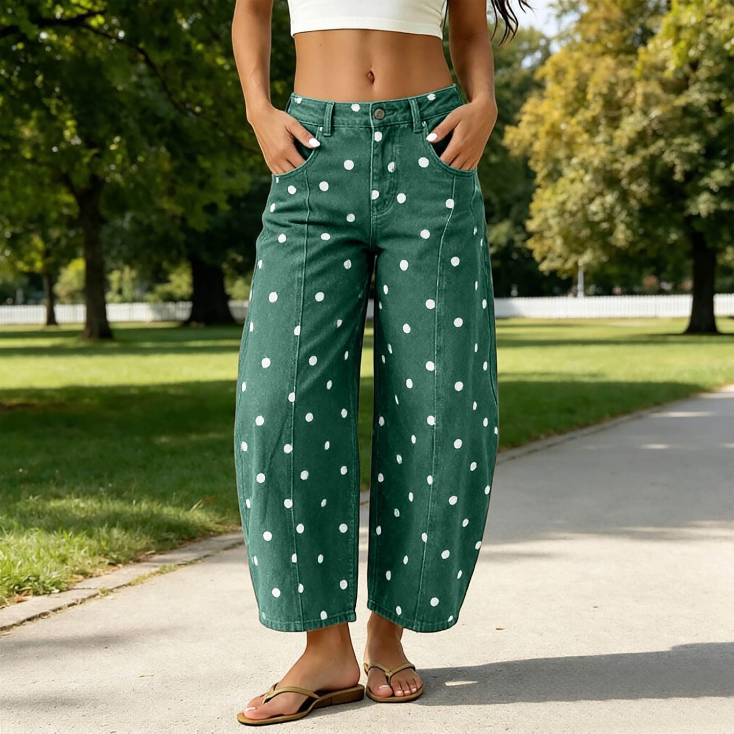 Polka Dot Pants Womens Barrel Jeans Baggy 2026 Fall High Waisted Wide Leg Casual Stretchy Denim Pant with Pockets image 2