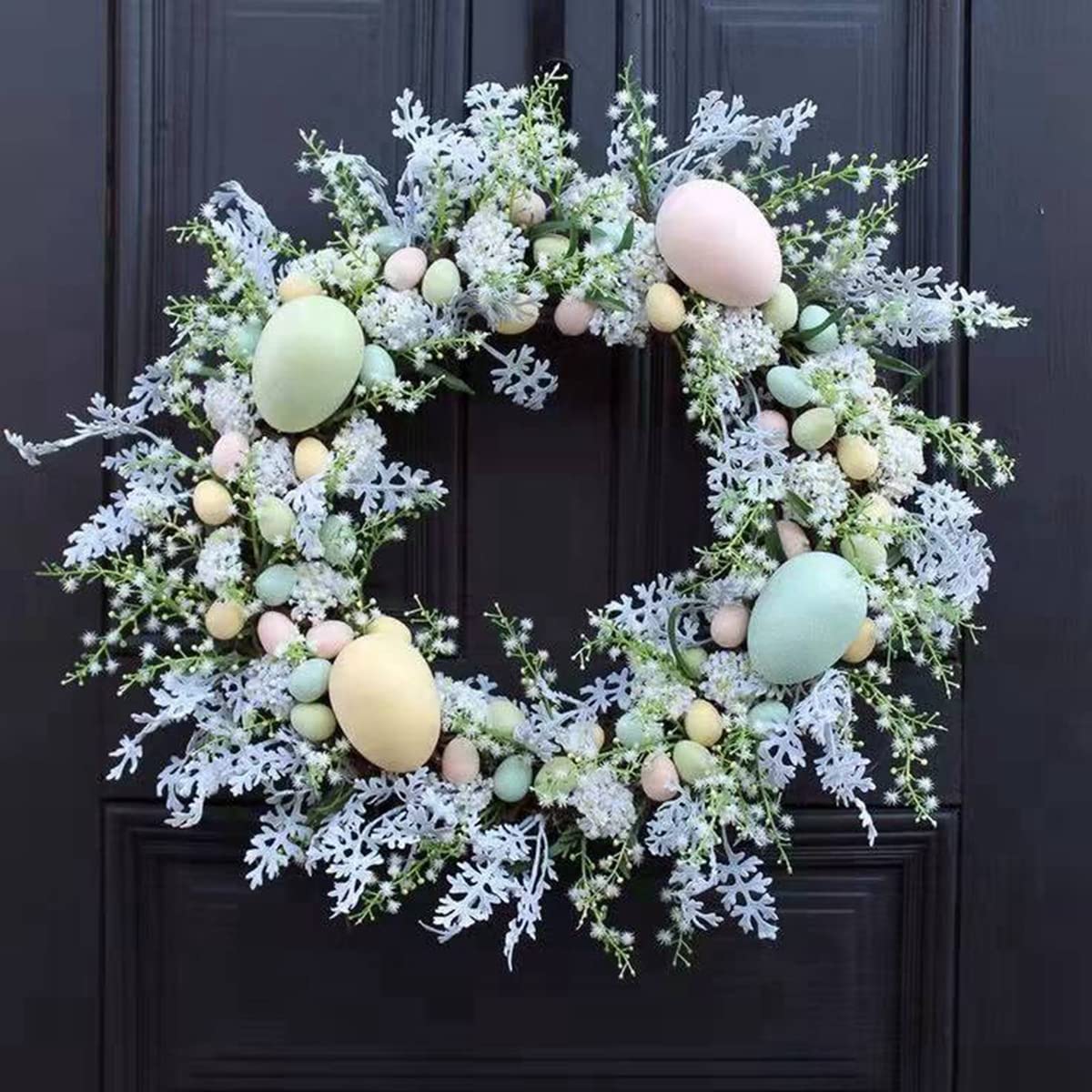 Couronne De Pâques Artificielle Avec Œufs Et Fleurs - Décorations Porte Entrée - Style Printanier Festif