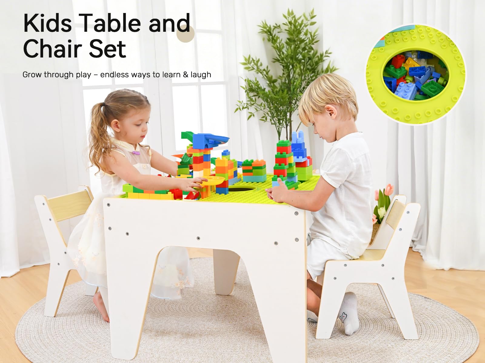 Juego de mesa y sillas para niños pequeños 4 en 1, mesas de juego para niños con almacenamiento, mesas sensoriales de madera con placa base de bloqueo de doble cara, mesa de actividades para 3