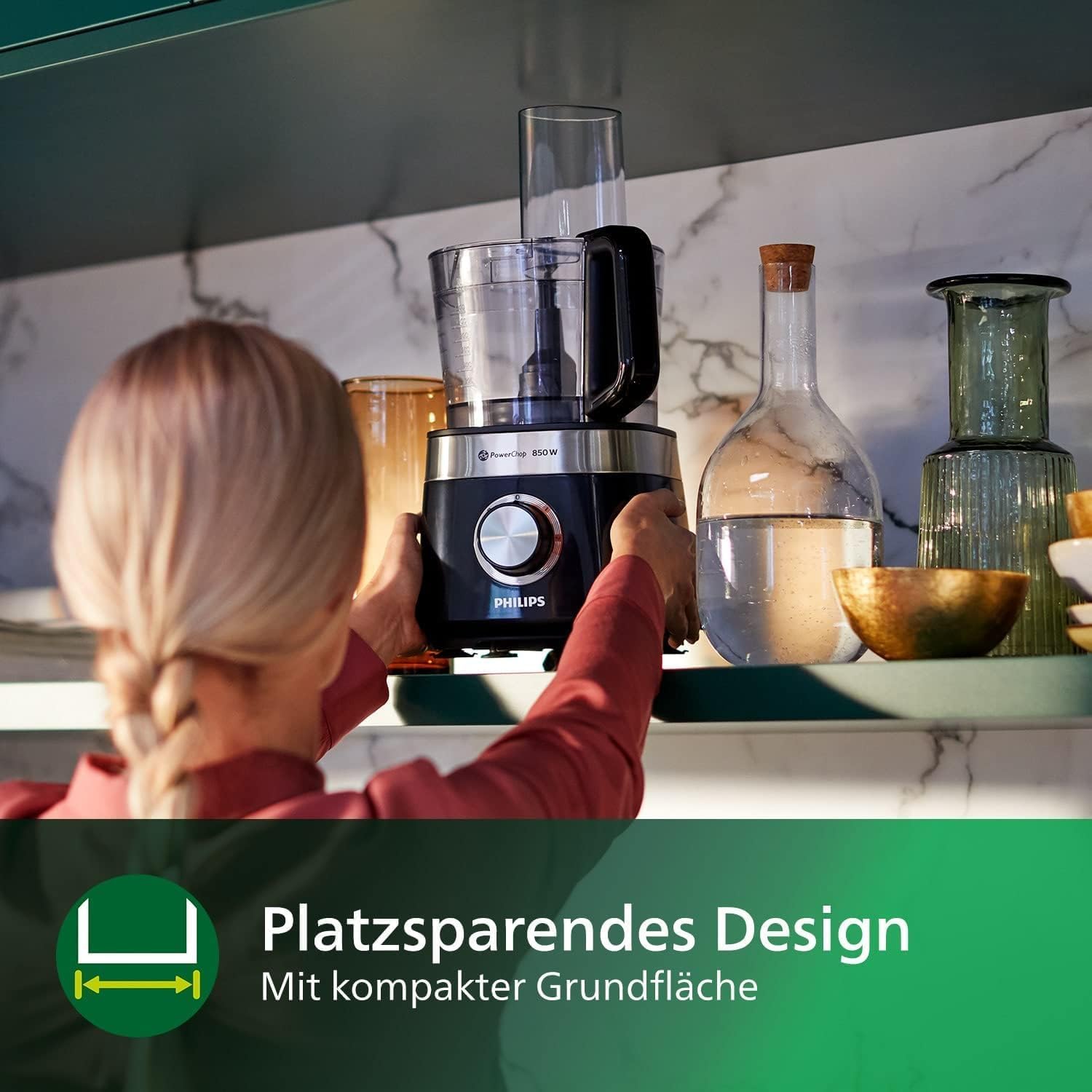 Philips Viva Collection Kompakte Küchenmaschine - Kompakt, 800W Motor, 29 Funktionen, PowerChop, 2-in-1 Scheibe, Zitruspresse, Einfacher Zusammenbau, 1,5L Schüssel (HR7510/10)