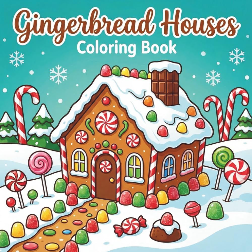 Gingerbread Houses Coloring Book: 50 Bold & Easy Gingerbread House Coloring Pages for Kids, Teens & Adults | Cute Christmas Holiday & Relaxing Winter Designs