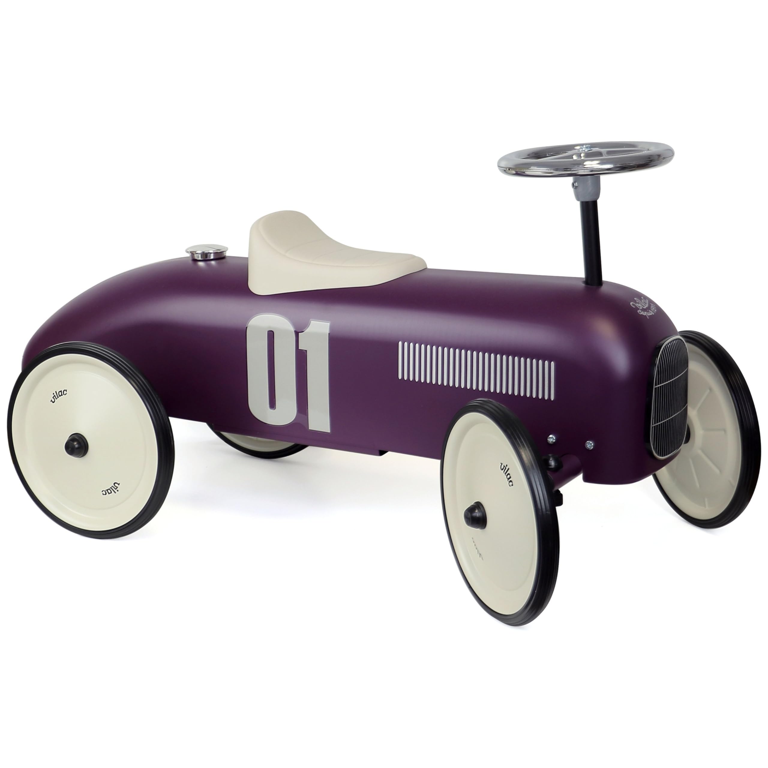 Vilac Vintage Ride-On Car, Durable Metal Body, Large Stable QuietRubber Wheels, Develops Psychomotor, Balance, Coordination, For 1.5 to 3 Years Kids under 20 kgs, 76 x 40 x 38 cm, Purple