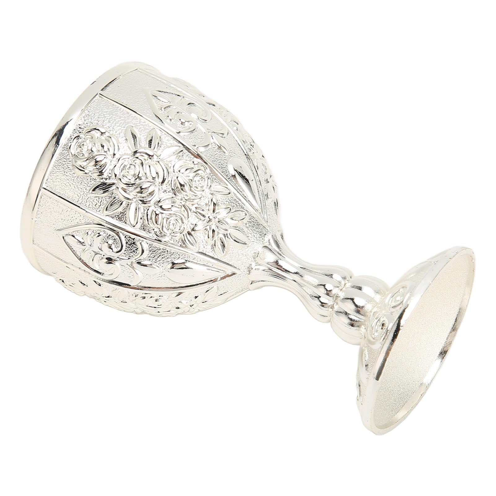 Chalice Goblet Vintage Metal Embossed Wine Cup Art Craft Decoration Metal Embossed Flower Pattern Chalice Wine Cup for Home(silver)