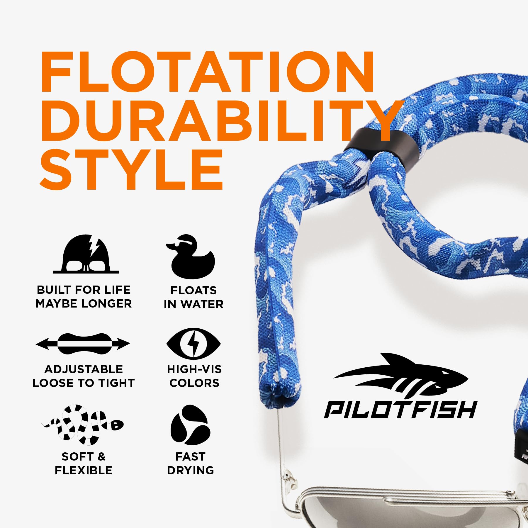 Pilotfish Schwimmender Sonnenbrillenriemen, verstellbar, wasserdicht, hohe Sichtbarkeit, Neopren-Halterung für Männer und Frauen