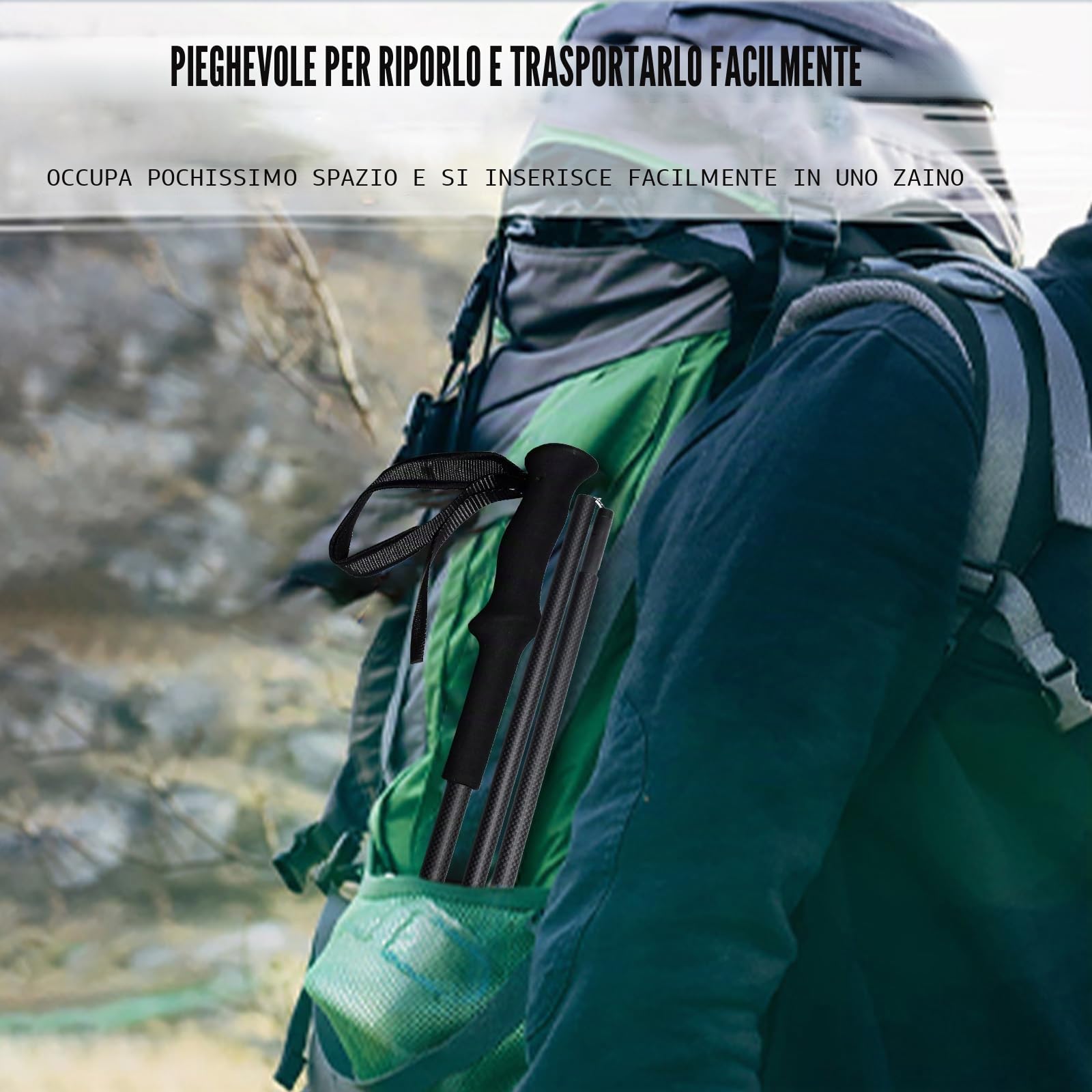 OKHEALING - Bastoncini da trekking ultraleggeri in fibra di carbonio, set da 2 pezzi, bastoncini da trekking pieghevoli con manico per trasferimento dell'umidità, borsa portaoggetti e 2 tappi per