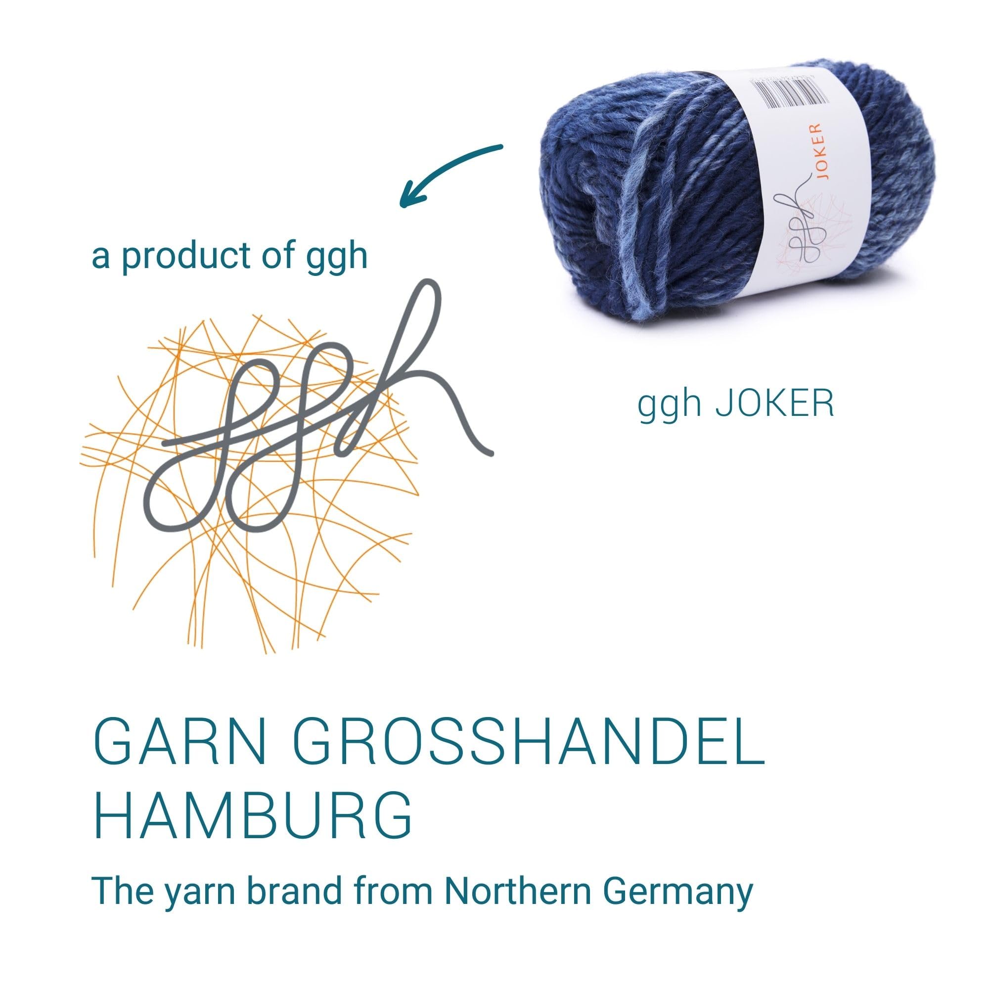 ggh Joker – Farbverlauf Wolle zum Stricken – 6×50 g Set (300 g) – Strickgarn für Stricken und Häkeln – Marine-Jeans-Blau meliert
