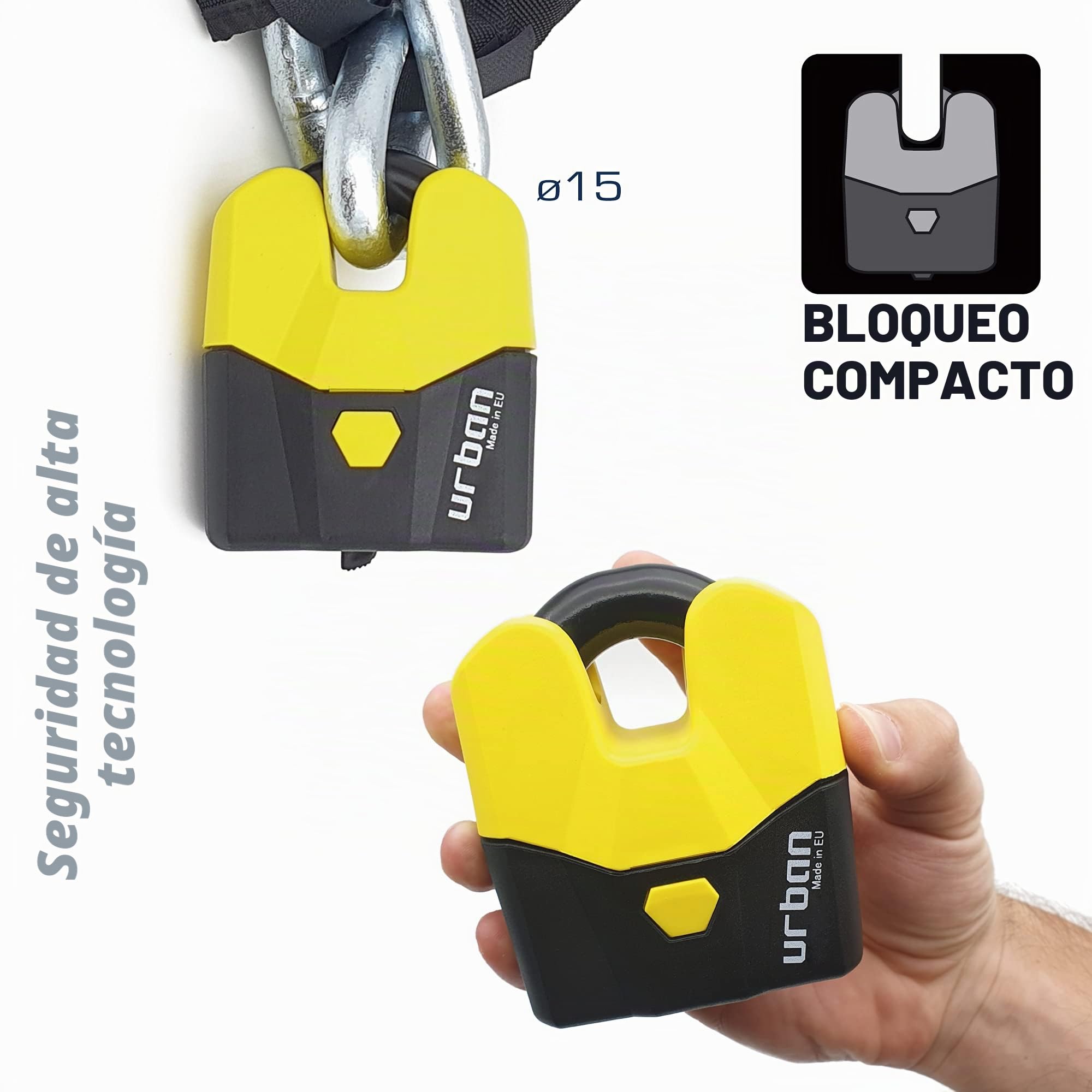 URBAN U8K Candado Moto Cadena Antirrobo, Homologación SRA Alta Seguridad, Acero Endurecido ø15, Doble Cierre, Cerradura Anti-Ganzua Anti-Taladro, 100cm para Anclaje Garaje Moto Bicicleta Eléctrica