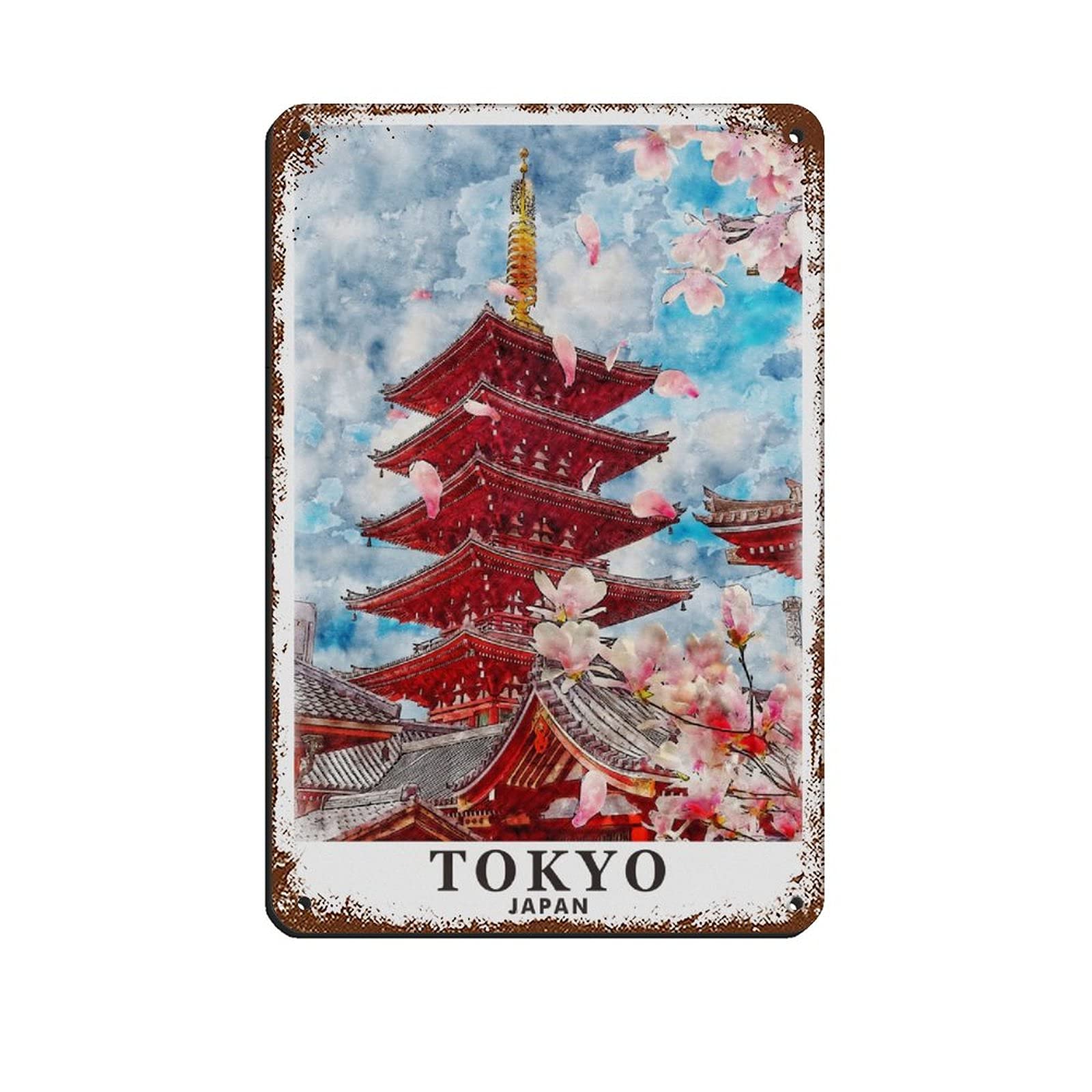 Azolid Style13 Metal Signs Tokyo Japan Pagoda Travel Tin Signs Wall Art Metal Poster For Home Bar Cafe Garage Bathroom 14X20cm