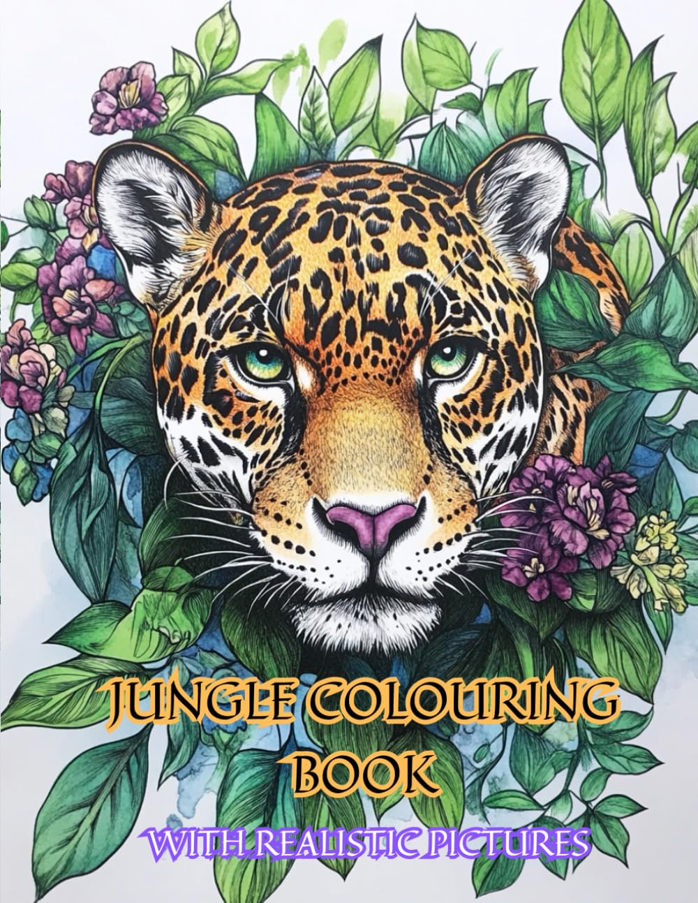 Jungle Themed Colouring Book For Adults with Realistic Pictures 80 Pages