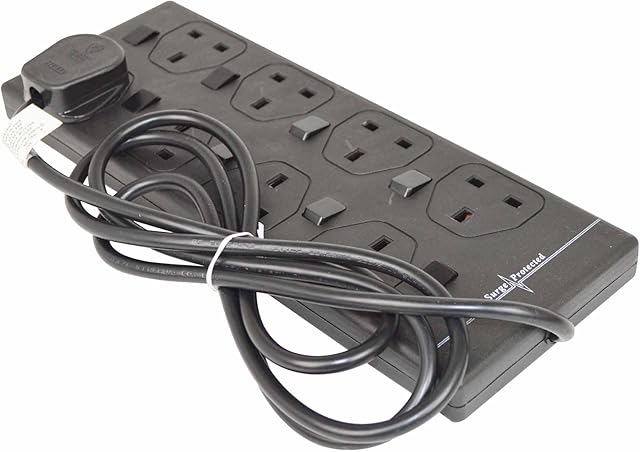 Status S8WBSPINDSSX4 8-Way Individually Switched Extension Socket with Neon Indicator, Black