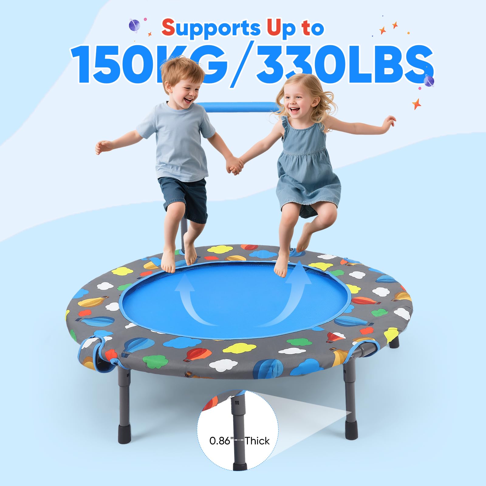 Trampoline de fitness pliable pour enfant - Charge maximale : 150 kg - Silencieux - Avec panier attrape-balles avec housse de sécurité - Trampoline pour enfants
