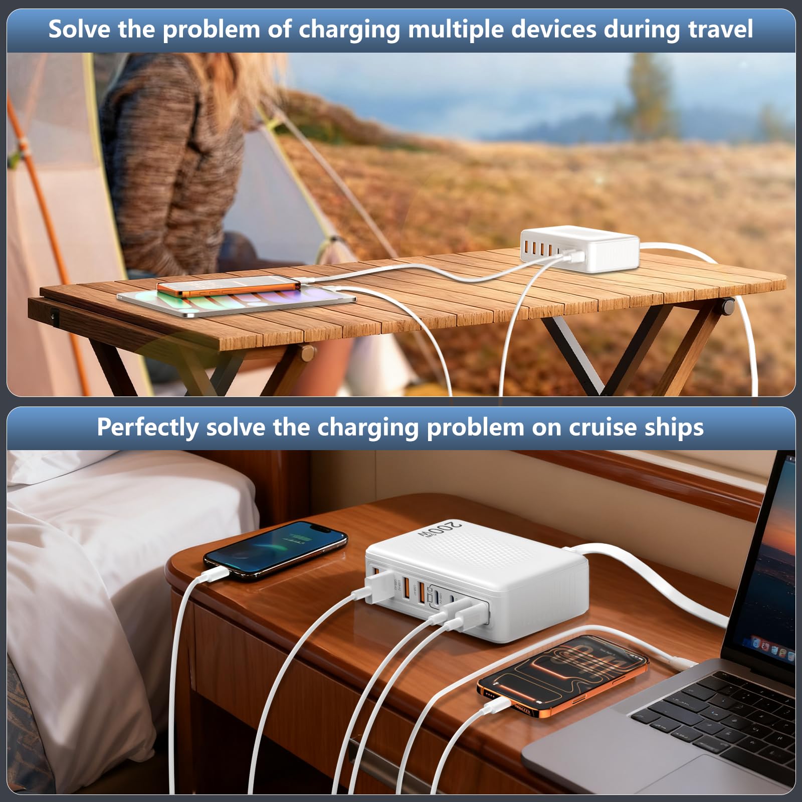 Bloque de carga USB C de 200 W, GaN III de 8 puertos, adaptador de carga rápida PD de 65 W para laptop compatible con todos los MacBook Pro/Air/iPad, DELL, iPhone /1716/15/14/13/Pro Max/Galaxy Pixel