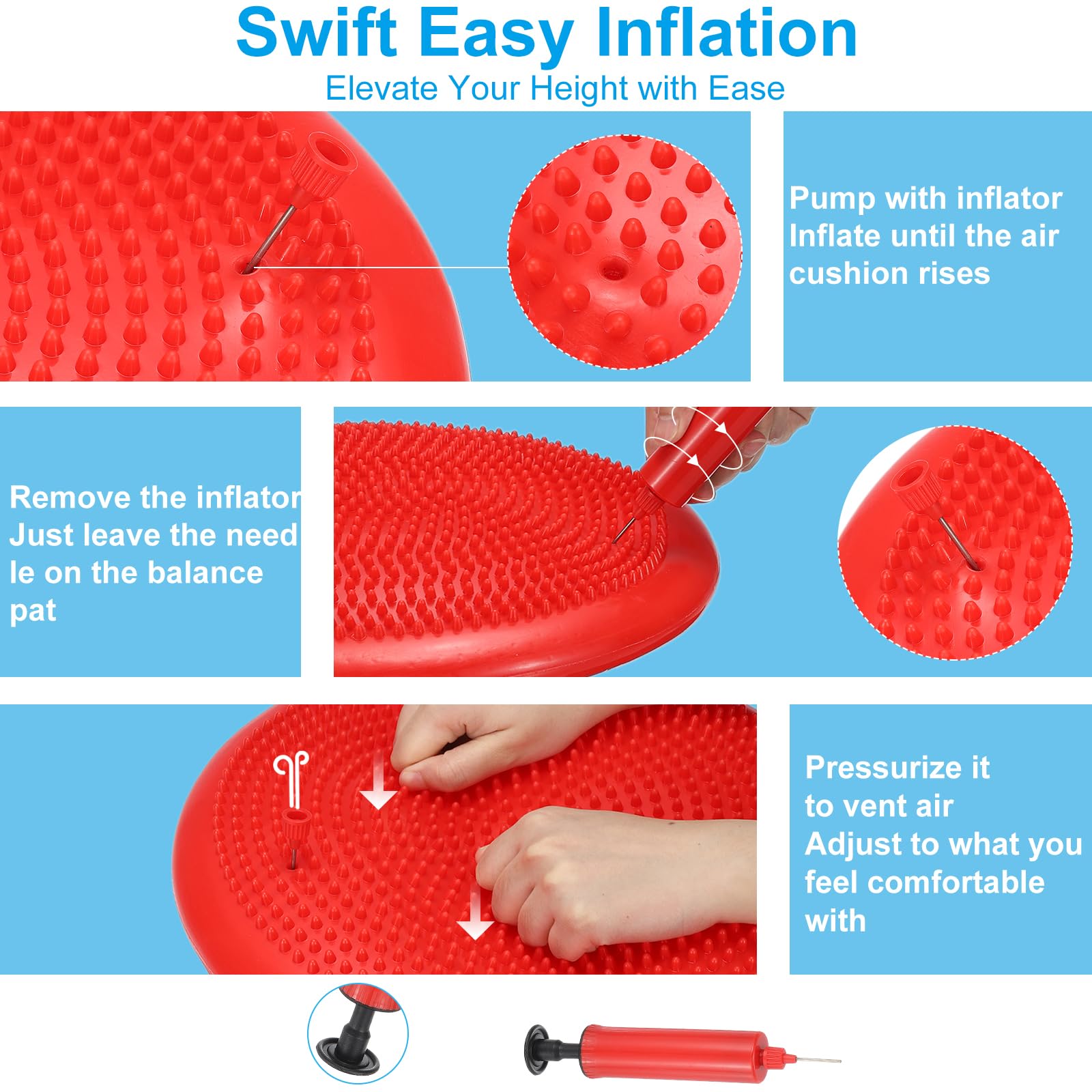 PATIKIL Coussin d'équilibre gonflé avec pompe à main pour exercices de stabilité, renforcement physique, amélioration de la posture de remise en forme
