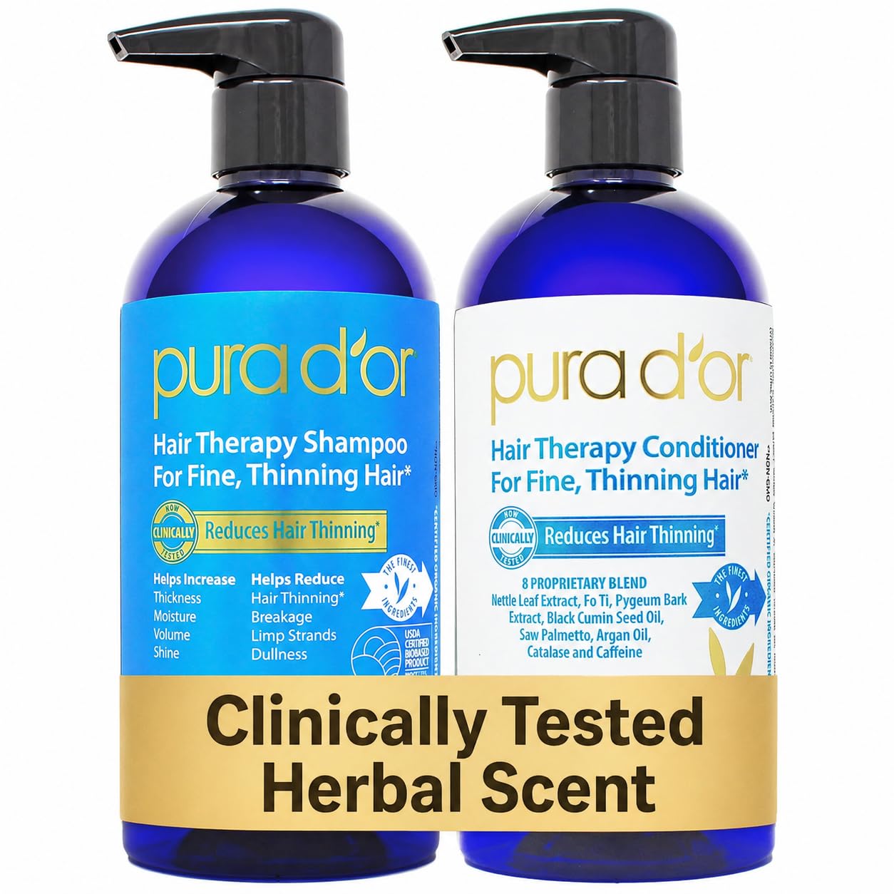 PURA D'OR Hair Thinning Therapy Biotin Shampoo and Conditioner Set