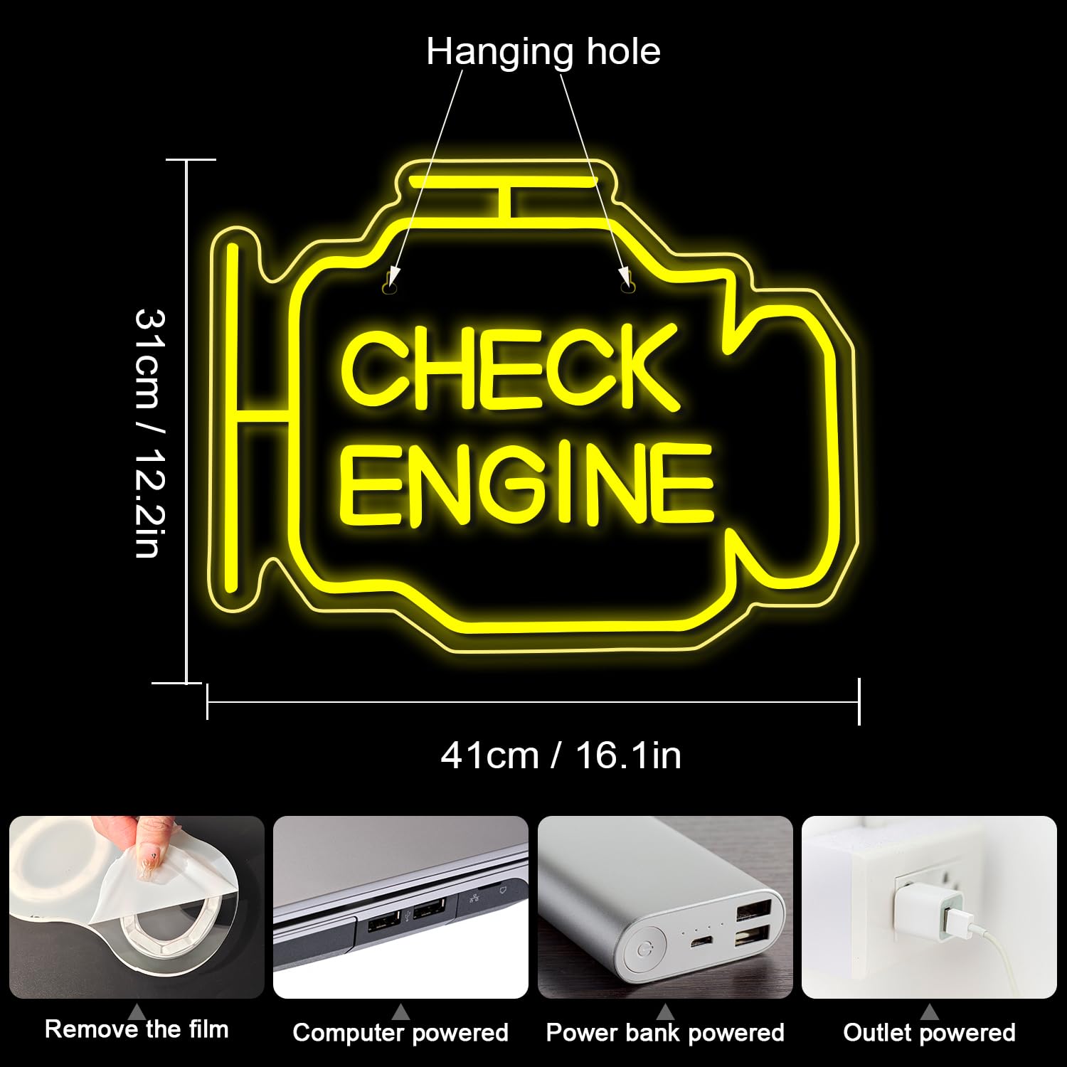Horseneon Insegna al neon del motore di controllo Insegne a LED per garage Insegne luminose per officina di riparazione auto Insegna al neon gialla per officina di riparazione garage a parete