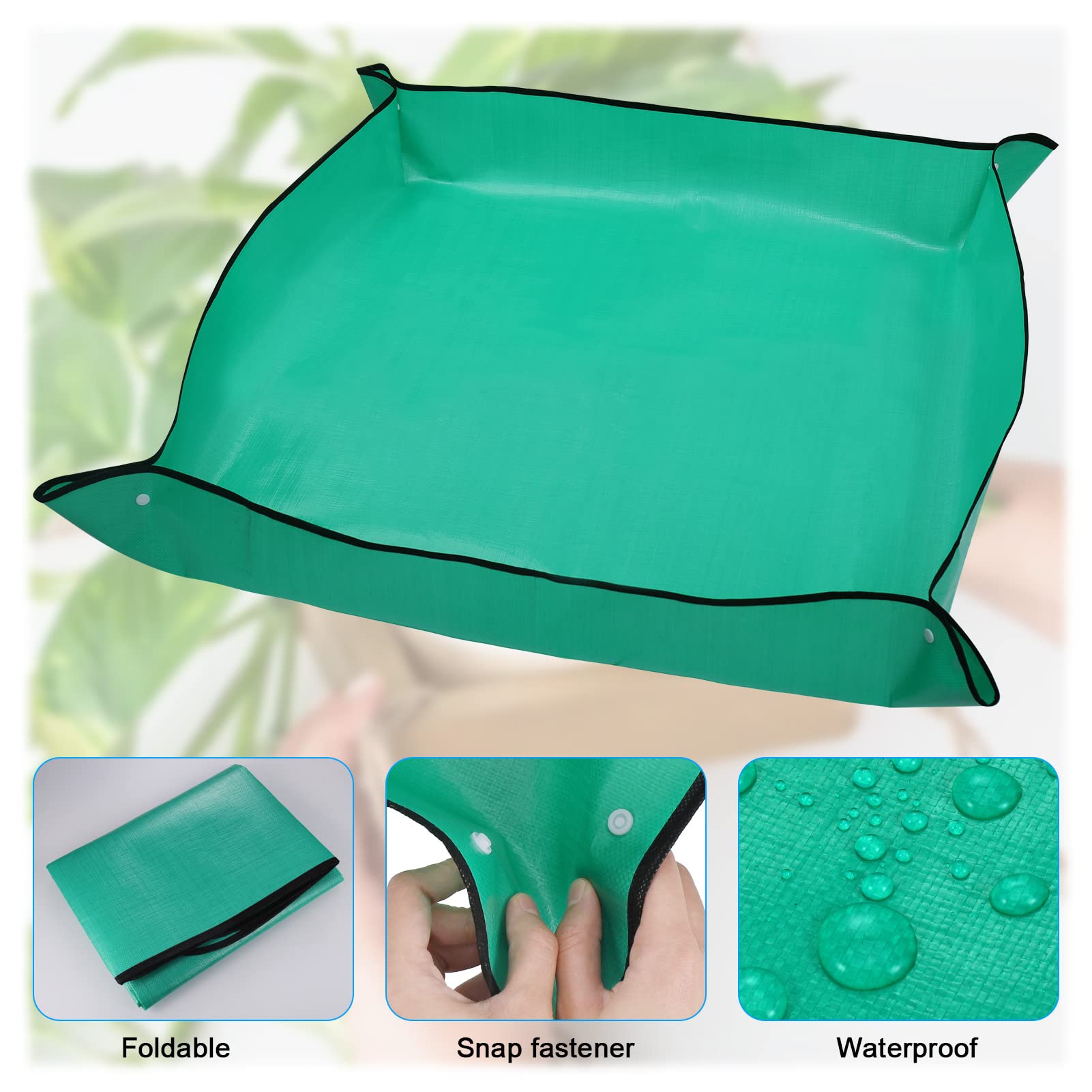 Hejo 2 Pezzi Tappetino per Rinvaso di Piante (100 x 100cm), Vieni con 1 Laccio per Piante Verdi 10 m x 10 mm, per Rinvaso di Piante, Pieghevole, Piante Grasse, Piantina