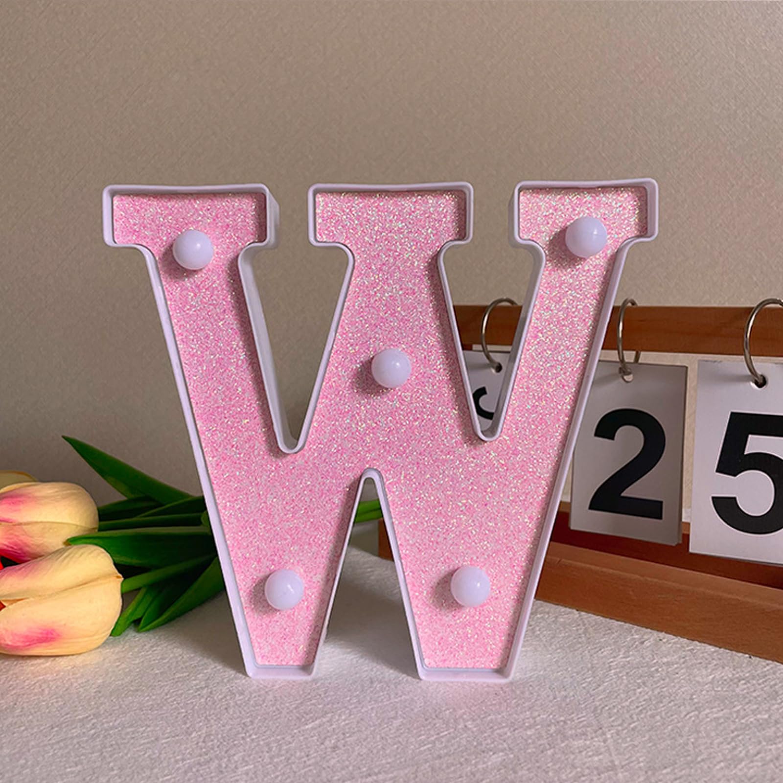 LED Light Up Letter W - 6.3inch Pink Letter Light for Birthday & Party โ image 1