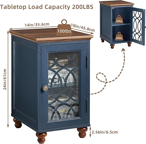 Miniatura 3 de Juego de 2 mesas laterales estrechas con puerta de granero de cristal, mesita de noche de 18 x 14 pulgadas con estante ajustable, organizador de