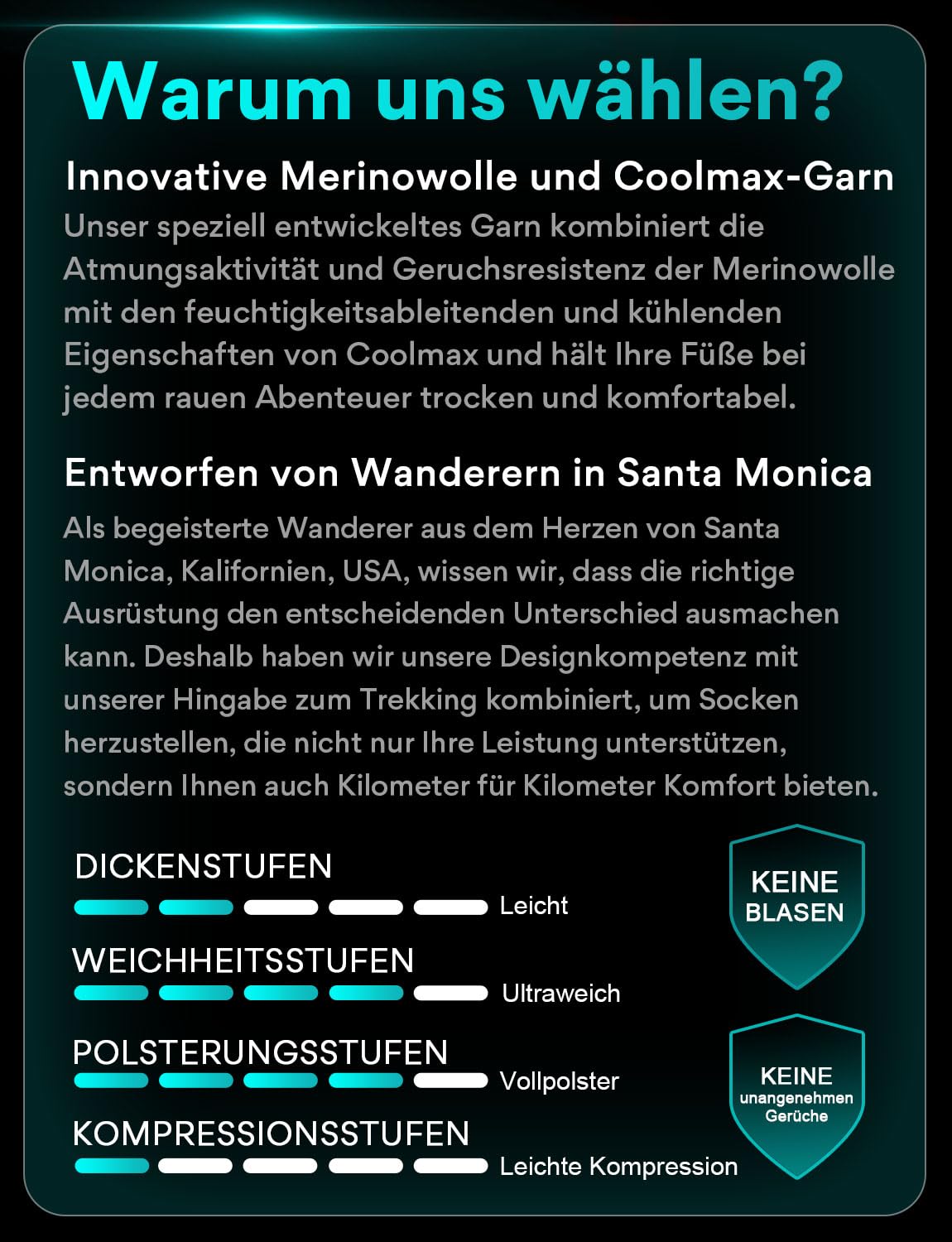 Juclise Sommer Merinowolle Wandersocken für Damen mit Kompression Anti-Blasen-Polsterung atmungsaktiv anti-schweiß