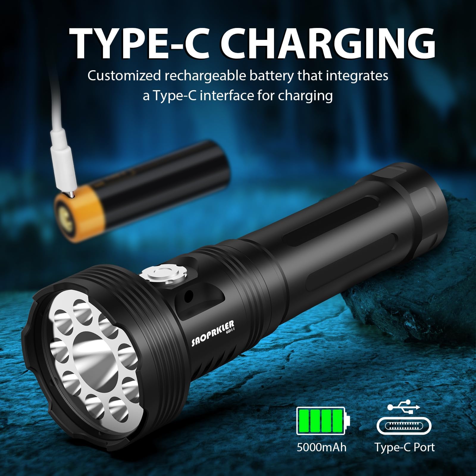 SAOPRKLER GD11 - Luz de buceo de 2200 lm, linterna de buceo subacuática impermeable de 200 m con modos rojo/azul/UV, linterna de buceo con base magnética para pesca submarina y buceo nocturno