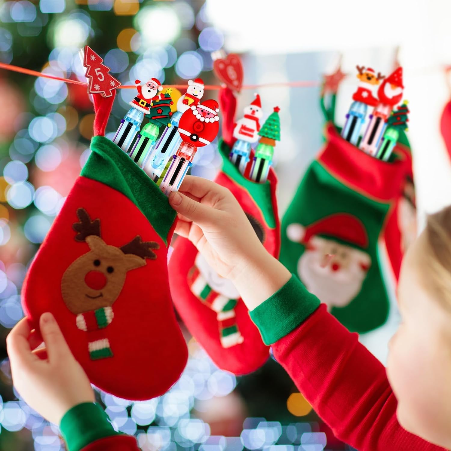 LATERN 24 Pièces Stylos à Bille De Noël, 10-En-1 Stylo Navette Rétractable Multicolore 16CM