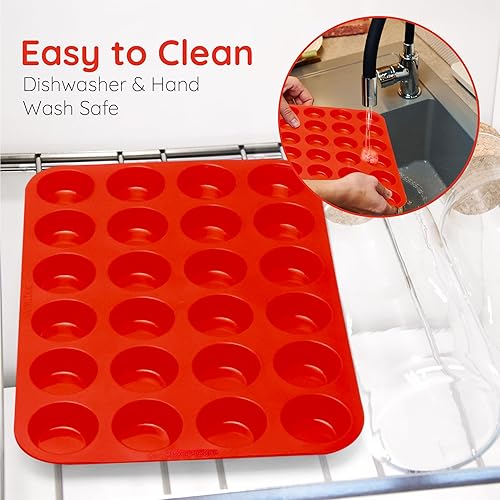 Miniatura 5 de Molde de silicona Oreo para galletas y muffins de chocolate, tamaño Texas, 14 x 9.70 pulgadas, antiadherente, grado alimenticio, 24 mini tazas,