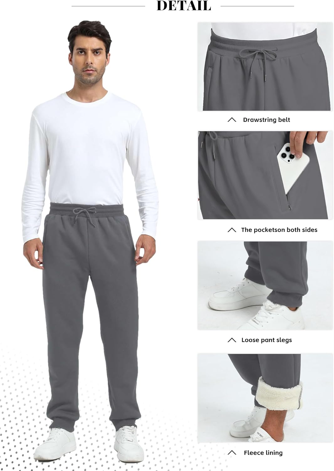 Shiyifa Men's Winter Warm Fleece Sherpa Lined Sweatpants Active Thermal Track Jogger Pants with Pockets - Image 6