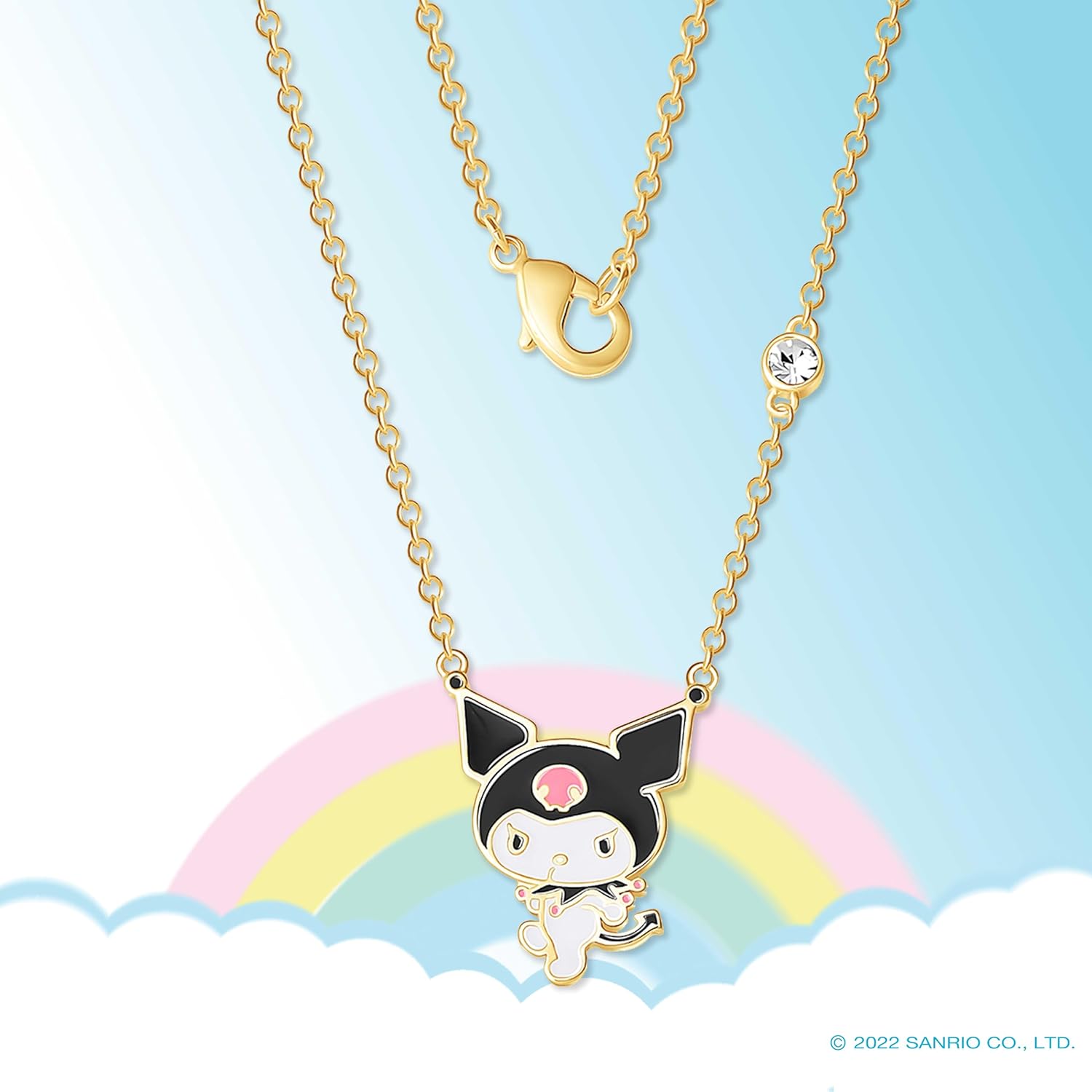 Hello Kitty Sanrio Kuromi Womens Pendant Necklace 18" - 18kt Flash Plated Brass and Enamel Officially Licensed