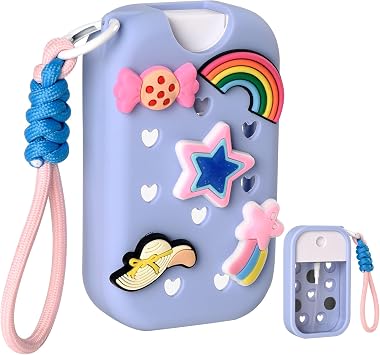 1 Pack Silicone Mist Case Compatible with Touchland Crocs Hand Sanitizer Spray Fit for 1.58 FL OZ/45 mL, with 5 Charms and Keyring Accessory Blue