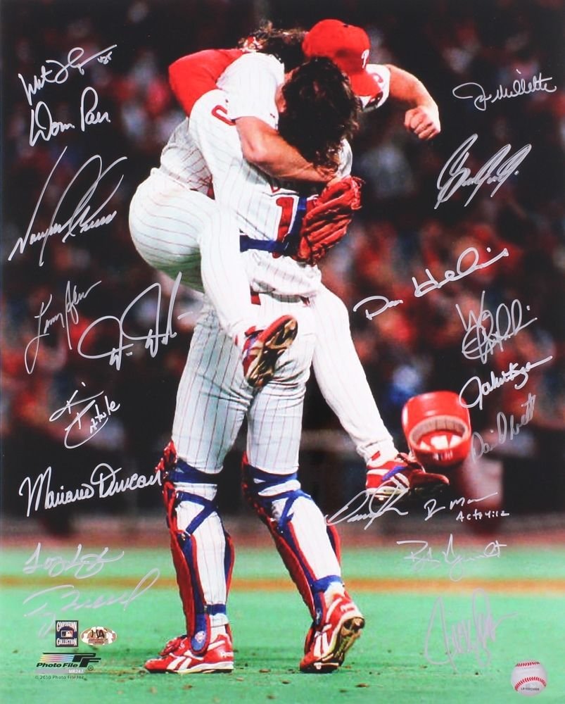 1993 Phillies Team Signed 16x20 Photo - 19 Total Signatures! - Darren Daulton, John Kruk, Mariano Duncan, etc.