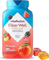 Vista 1 de Vitafusion Fiber Well Suplemento de fibra sin azúcar, suplementos con sabor a melocotón, fresa y mora, 90