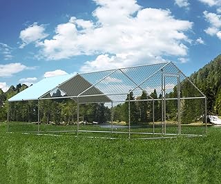 Sponsored Ad - Large Metal Chicken Coop Run Walk-in Poultry Cage Chicken Run House Pen Rabbit Cage Flat Spire Roofed Chick...