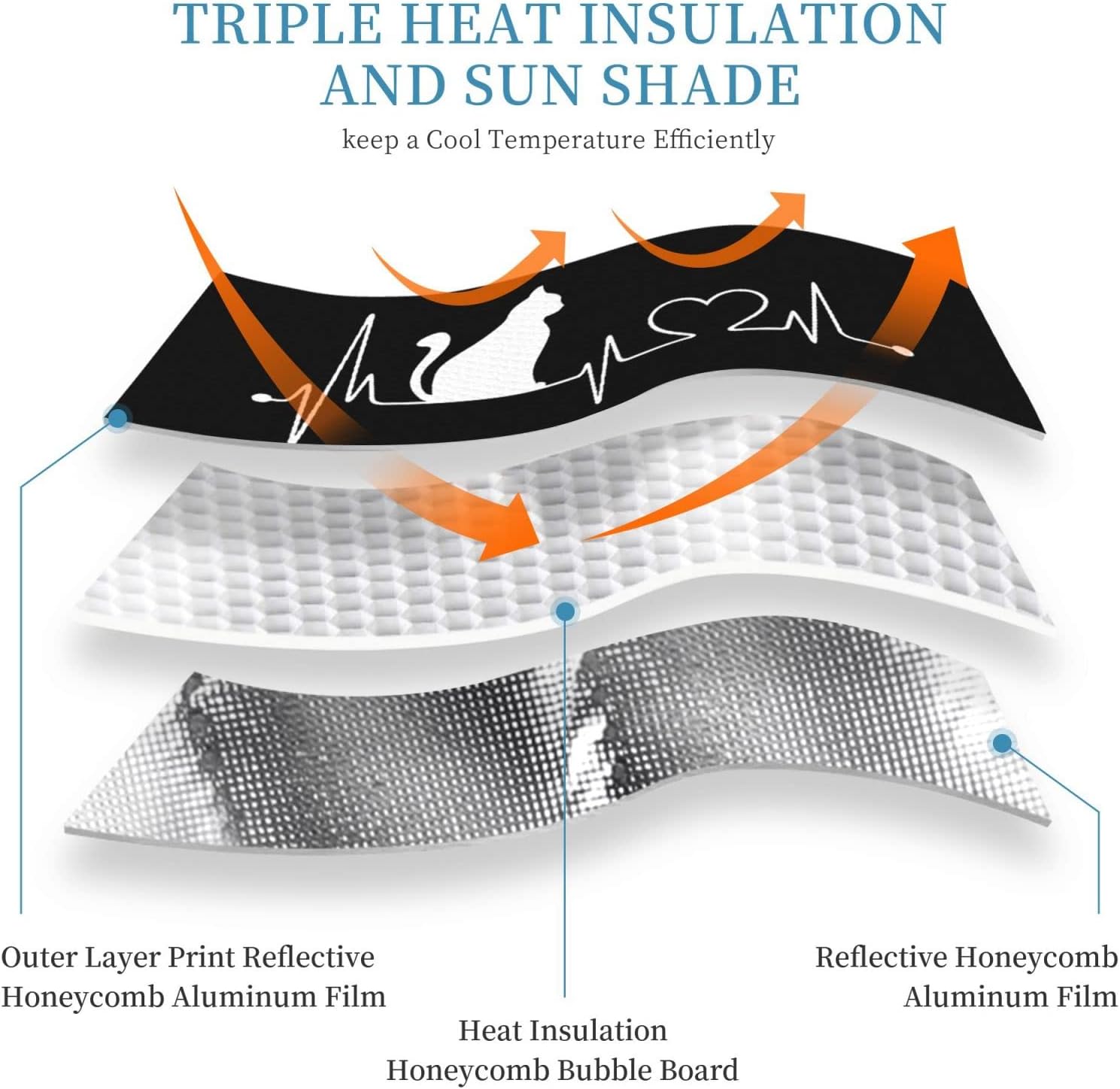 Cat Heartbeat Distressed Car Windshield Sun Shade Keep Your Vehicle Cool, for SUV Cars Trucks Universal Sun Shade