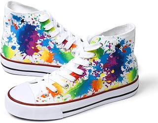 Custom Hand-Painted High Top Canvas Sneakers – DIY Personalized Color Splash Design, Unique Artistic Fashion Shoes for Men & Women White