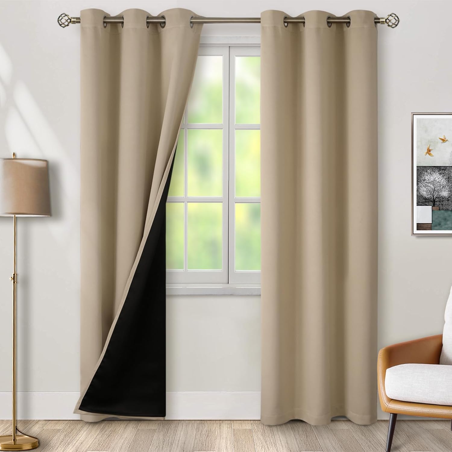 BGment Thermal Blackout Curtains with Black Liner, 2 Panels, 42x84