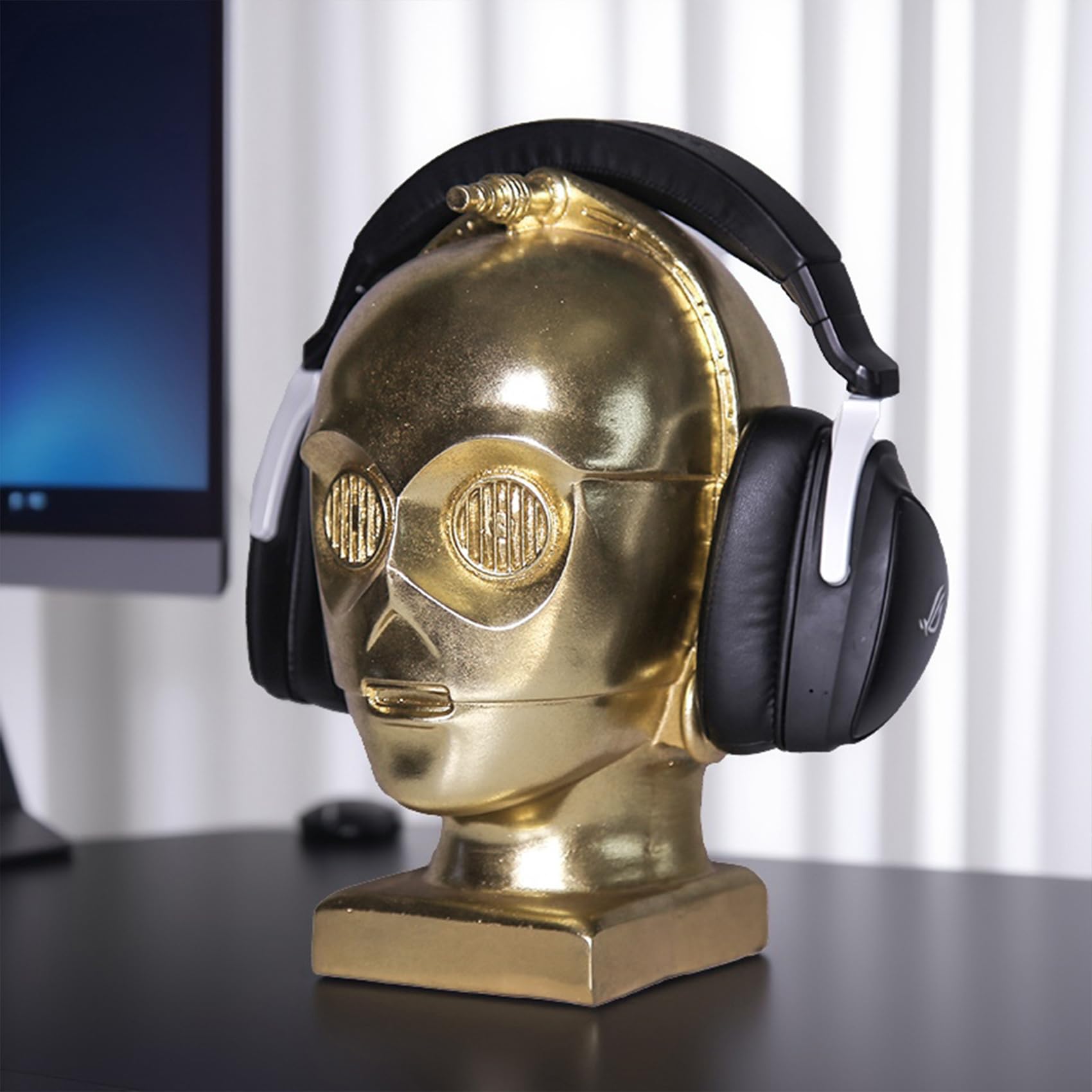 SHAODIE Home Decor Office Living Room Decor Robot Head Headphone Stand, Gold Metallic Finish, 10.63 x 7.09 x 5.91 inches, Decorative Display Holder