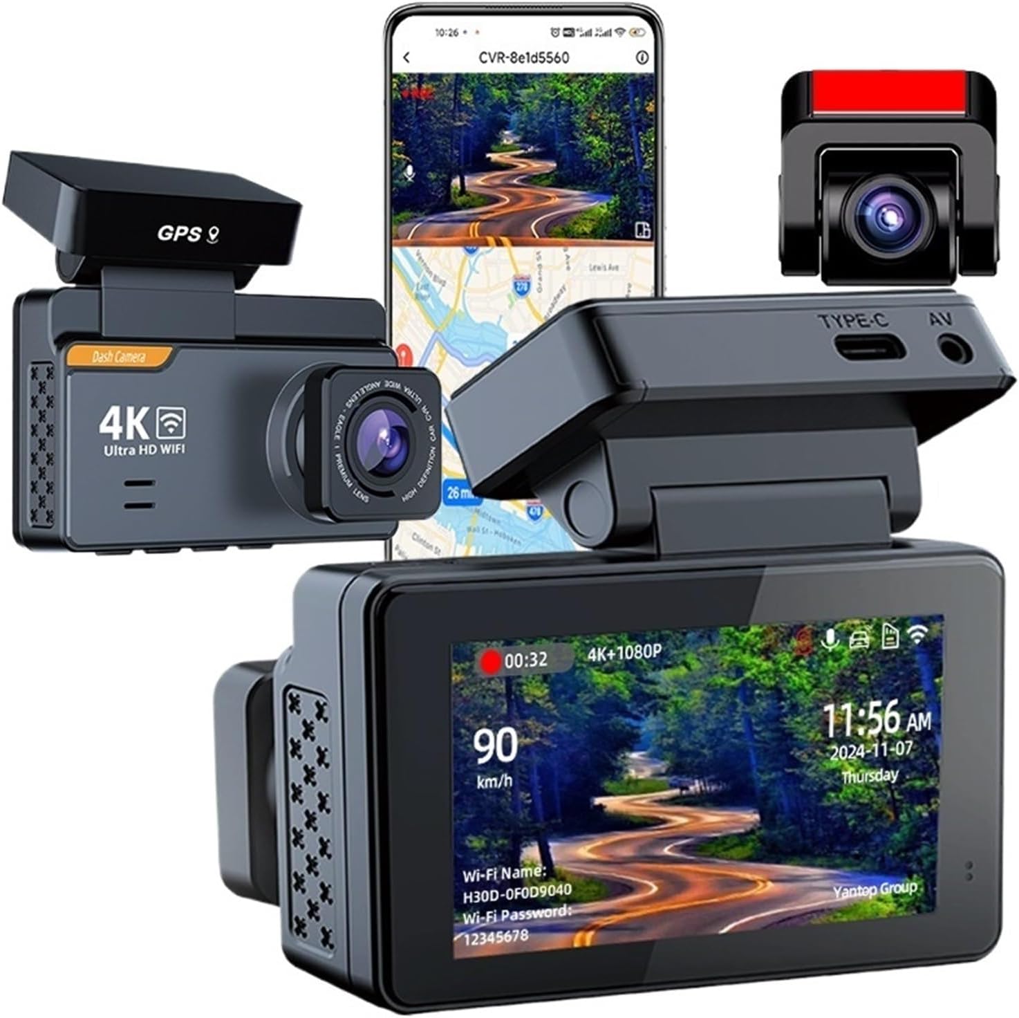 VVERKUI 4K DashCam with Mobile App Interface