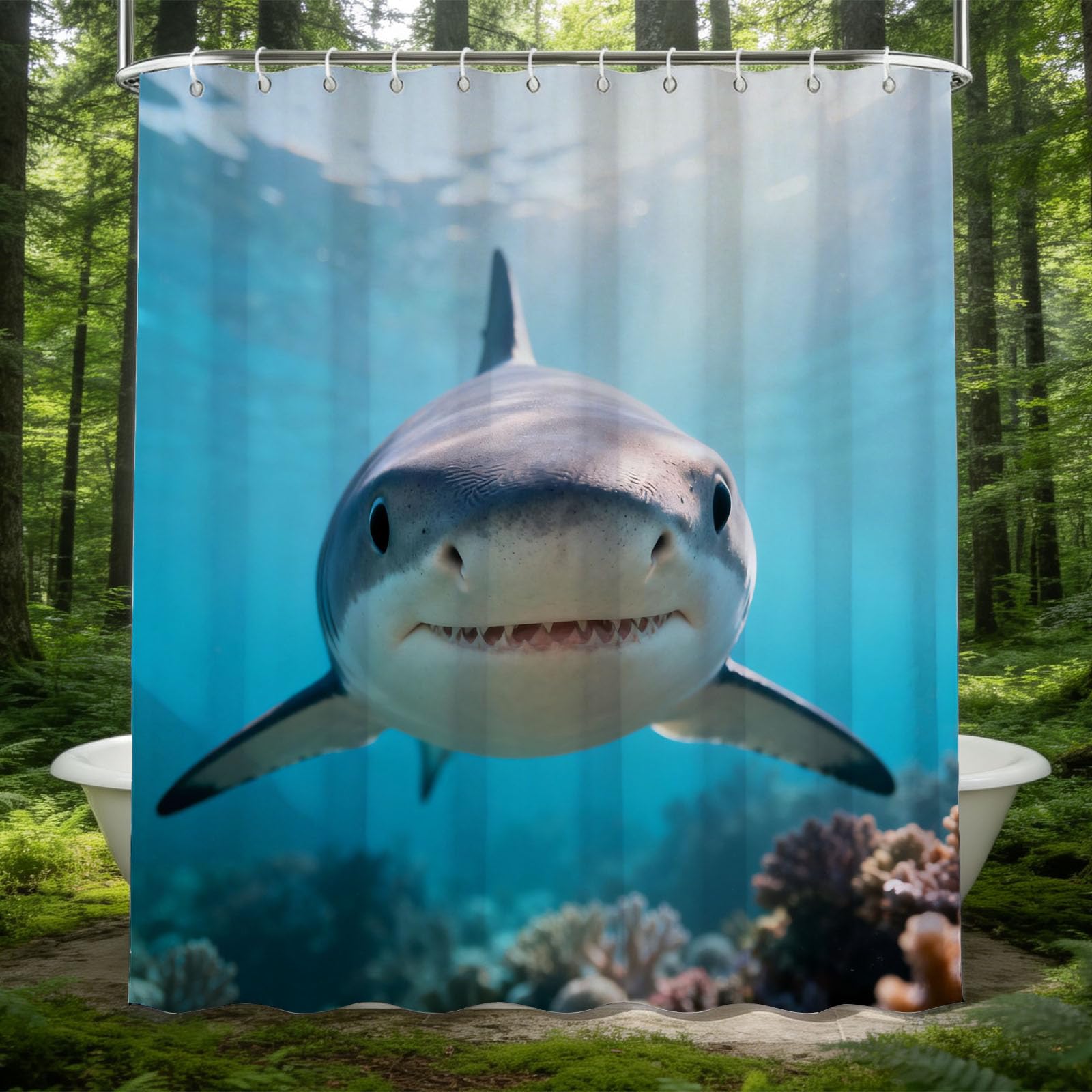 Hongduo 3D Shark Shower Curtain for Stalls Bathtubs Sea Animal Bathroom Decor Shower Curtain Set Polyester Fabric Waterproof 180x200cm/71X79 Inch with Hooks