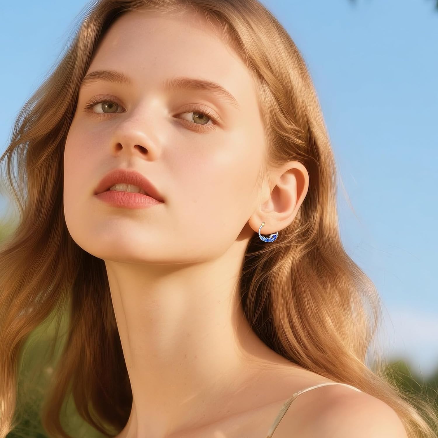 Wave Earrings 925 Sterling Silver Ocean Wave Hoop Earrings Beach Jewelry Gifts For Women Female Mother - Image 5