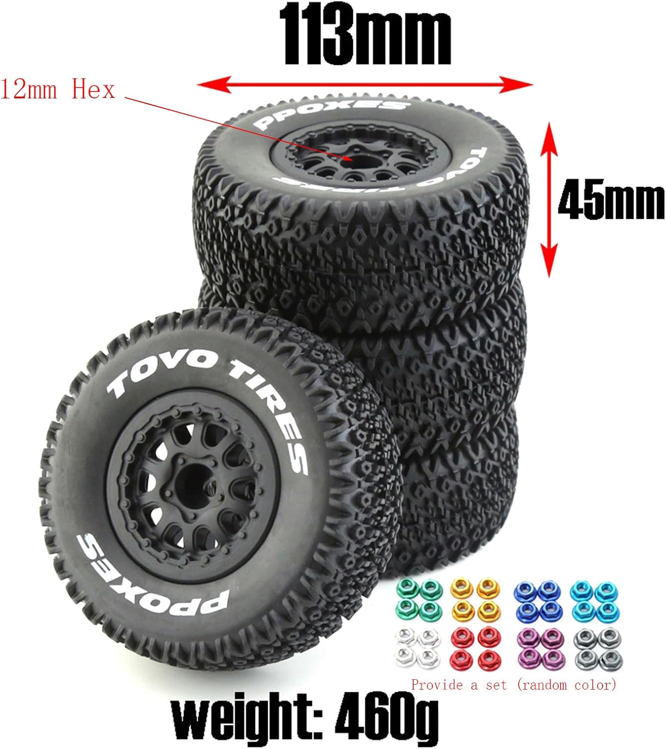 Lifehead 1/10 RC Short Course Truck Tires for All Terrain，Suitable for TRAXXAS Slash4X4 ARRMA SENTON 4X4 V3 Losi Ford Raptor Baja Rey/ 113mmx45mm High-Performance Short-haul Truck tires/4pcs