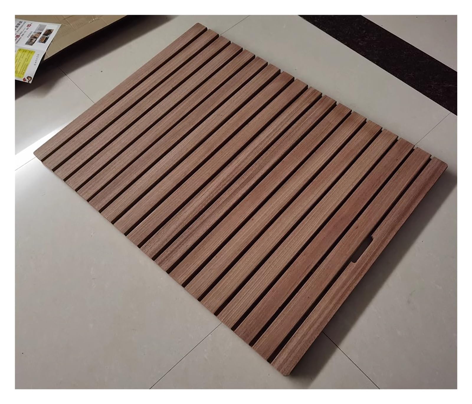 QIYFOZ Eco-Friendly Large Teak Shower Mat - Non-Slip Waterproof Wooden Bath Mat (30x30in) for Indoor/Outdoor Use - Ideal for Bathroom & Spa Decor, Durable & Stylish