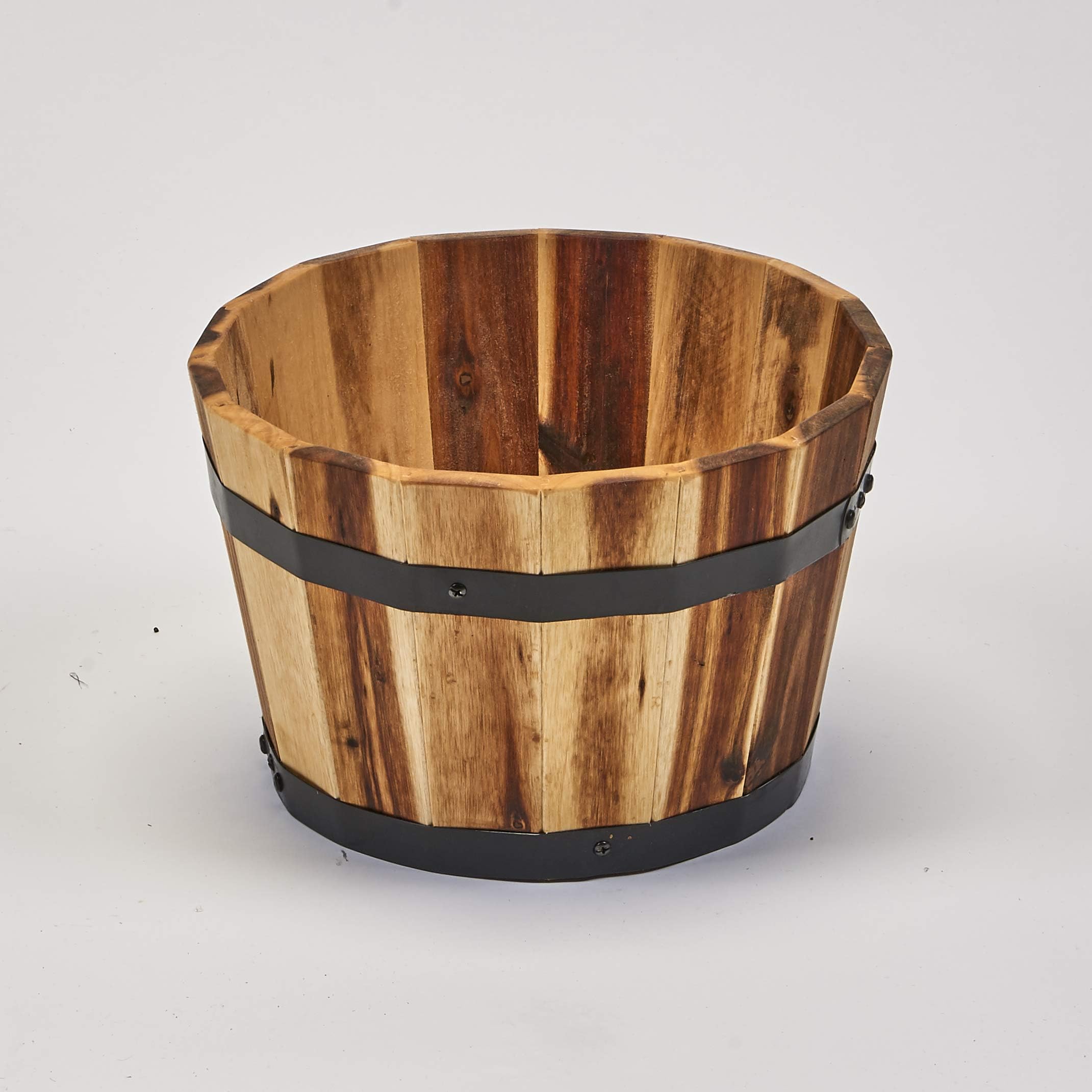 Amazon.com: Worth Imports Wood Barrel Planter 11"X9" (2646A) : Patio