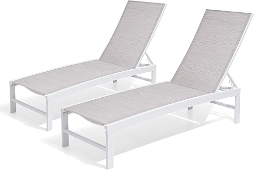 Miniatura 128 de Tumbona de aluminio para patio, tumbonas reclinables para exteriores, tumbonas para todo tipo de clima, con 5 respaldos ajustables y posiciones