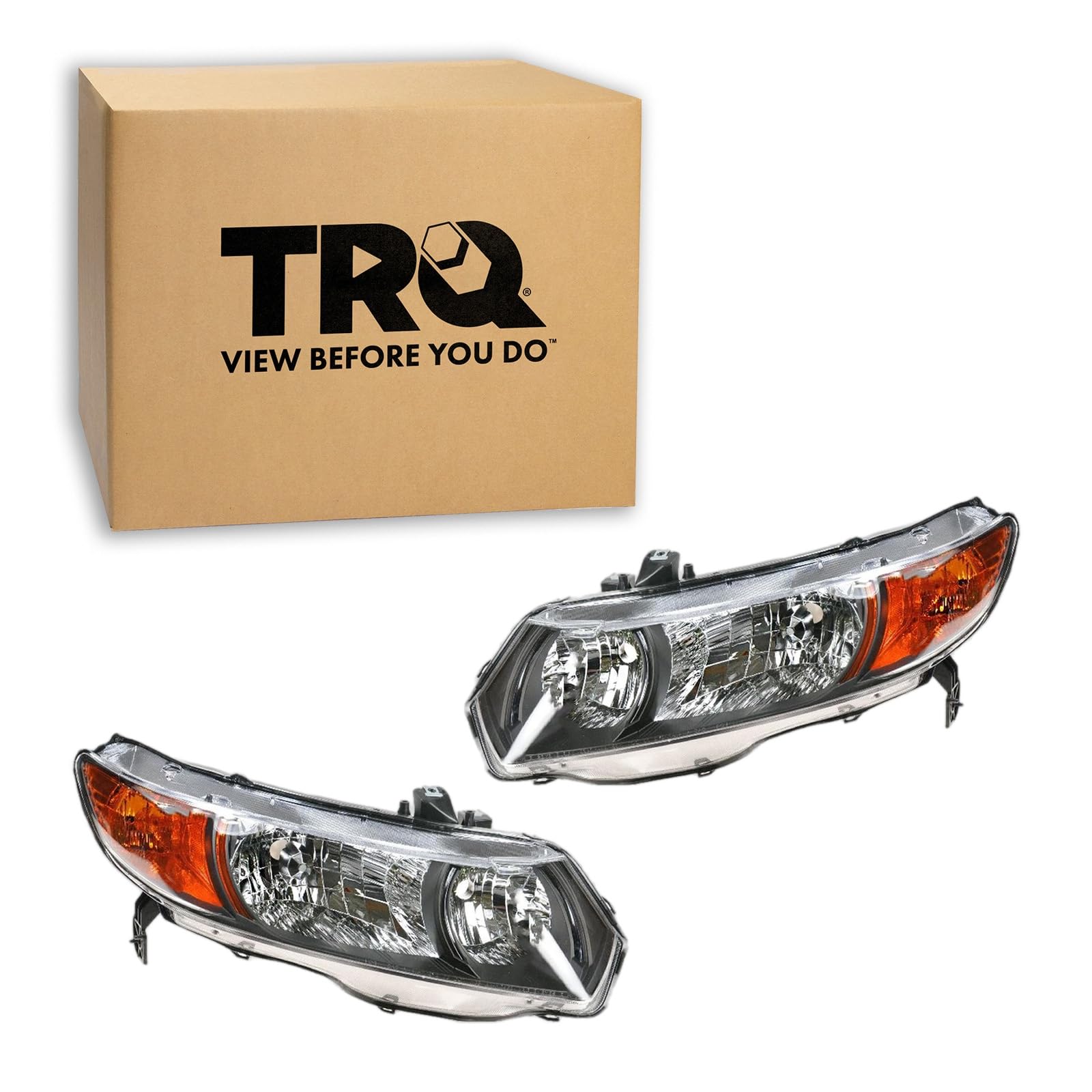 TRQ Headlight Assembly Set HO2518111 HO2519111 Compatible with 2006-2008 Honda Civic