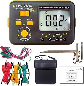 VC4105A Ground Earth Resistance Meter Tester,SKYCENX Grounding Meter Tester for Earthing,Offers Three Resistance Ranges (20Ω/200Ω/2000Ω) and AC Voltages 750V,with Tool Bag